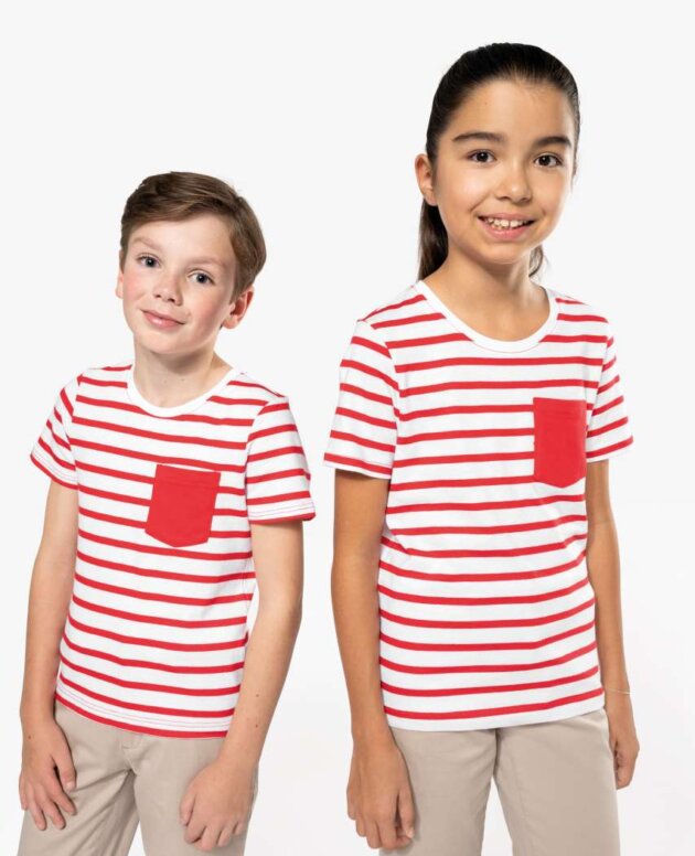 KIDS' STRIPED SHORT SLEEVE SAILOR T-SHIRT WITH POCKET