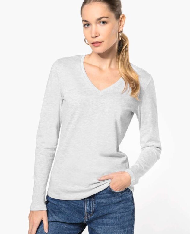LADIES' LONG-SLEEVED V-NECK T-SHIRT