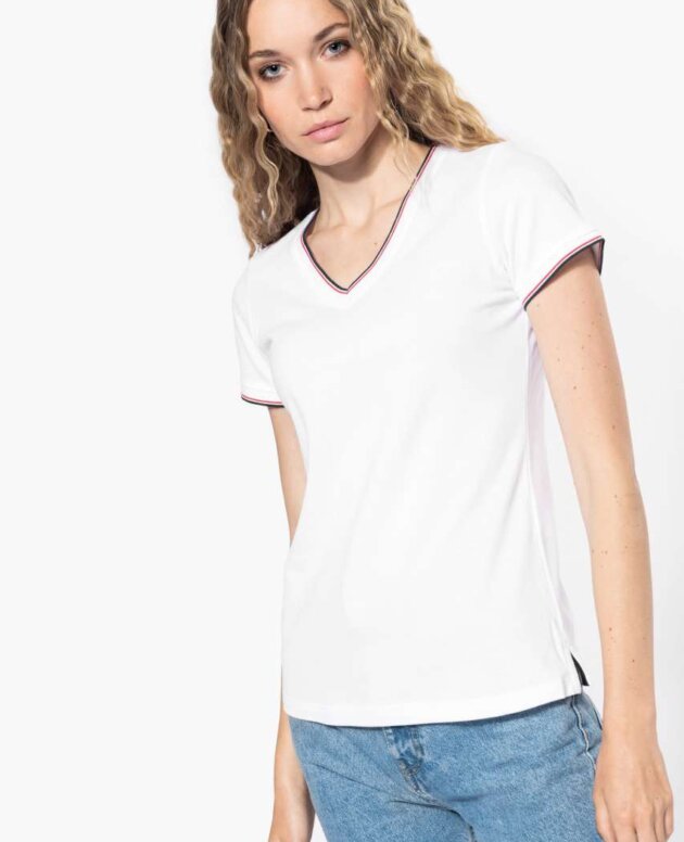 LADIES' PIQUÉ KNIT V-NECK T-SHIRT
