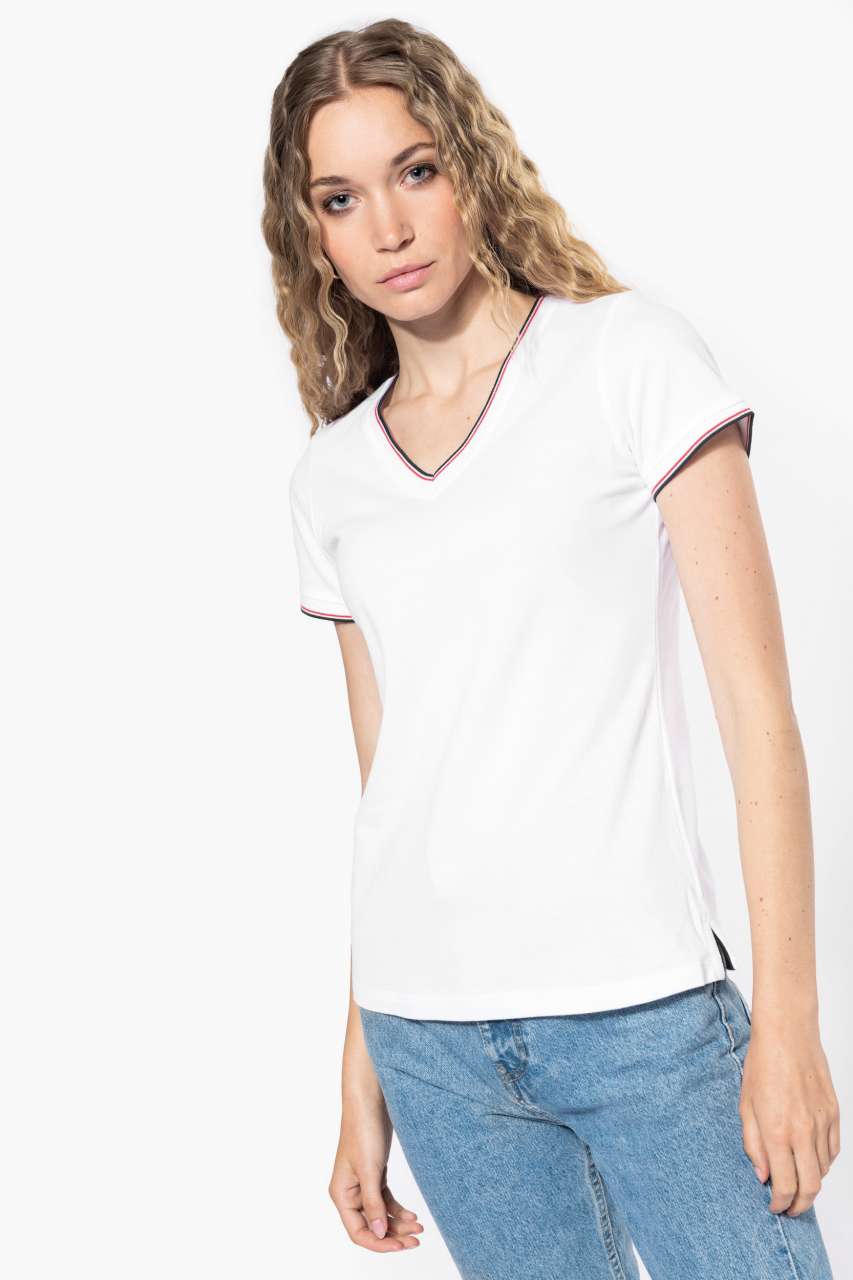 LADIES' PIQUÉ KNIT V-NECK T-SHIRT