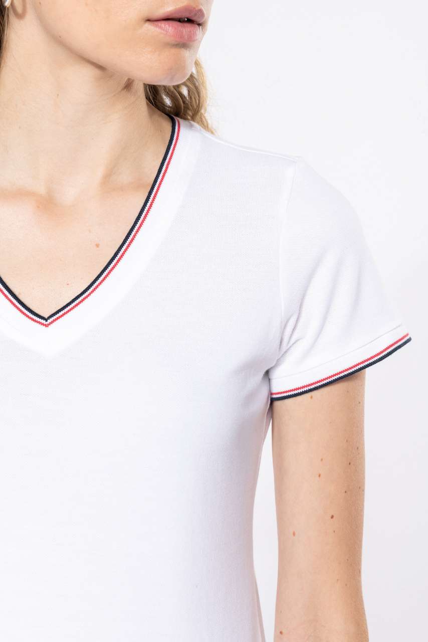 LADIES' PIQUÉ KNIT V-NECK T-SHIRT - Image 3