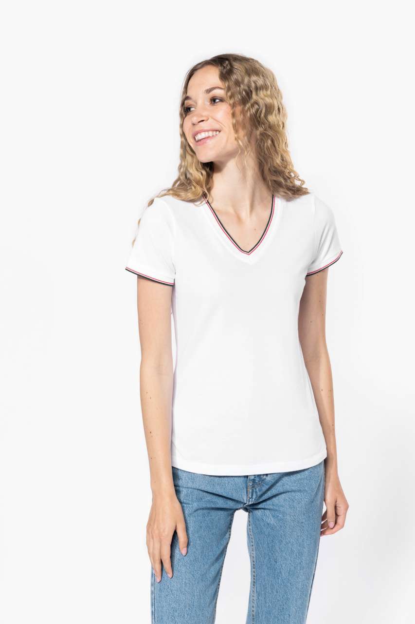 LADIES' PIQUÉ KNIT V-NECK T-SHIRT - Image 6