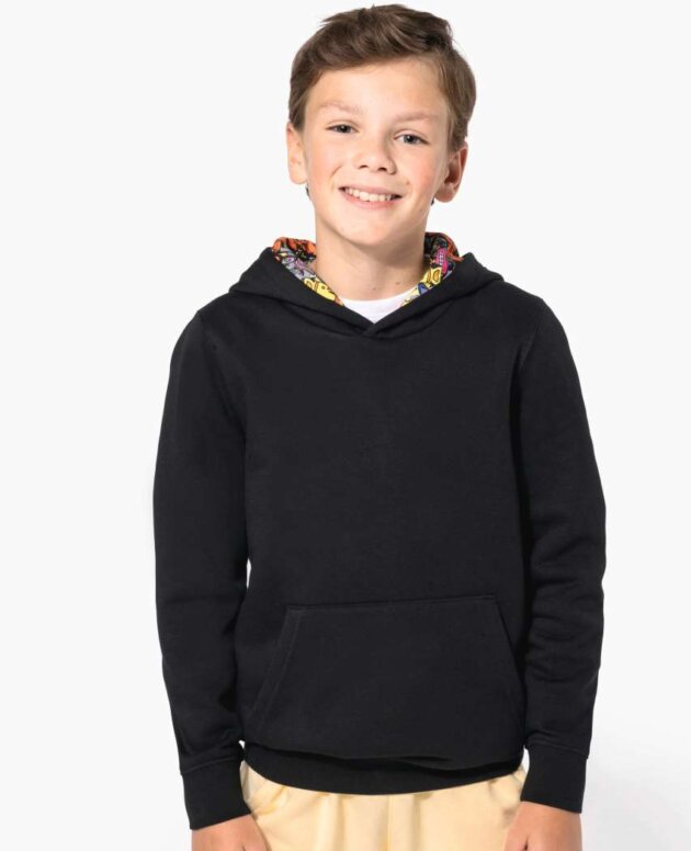 UNISEX KIDS CONTRAST PATTERNED HOODED SWEATSHIRT
