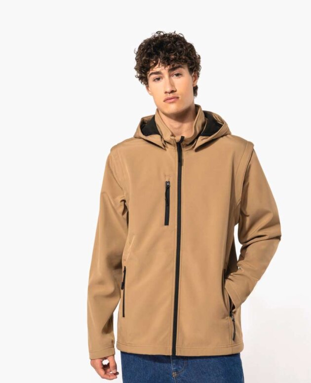 UNISEX 3-LAYER SOFTSHELL HOODED JACKET WITH REMOVABLE SLEEVES