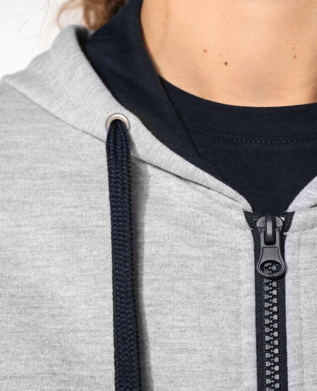 LADIES’ CONTRAST HOODED FULL ZIP SWEATSHIRT