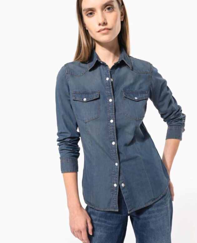LADIES' LONG-SLEEVED DENIM SHIRT