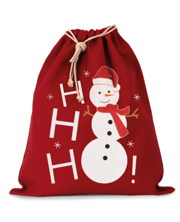 COTTON BAG WITH SNOWMAN DESIGN AND DRAWCORD CLOSURE/ПАМУЧНА ЧАНТА С КОЛЕДНА ДЕКОРАЦИЯ