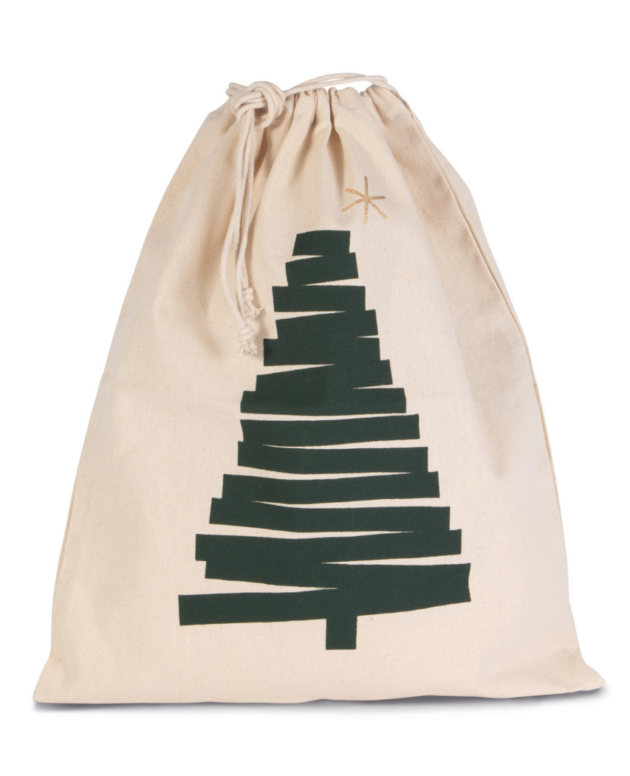 COTTON BAG WITH CHRISTMAS TREE DESIGN AND DRAWCORD CLOSURE/ПАМУЧНА ЧАНТА С ДЕКОРАЦИЯ