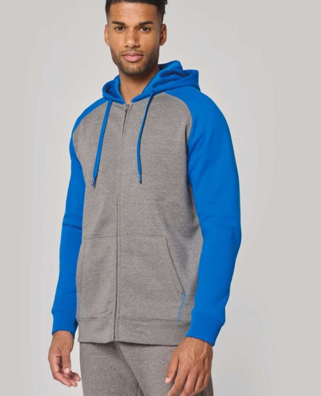 UNISEX TWO-TONE ZIPPED HOODED FLEECE JACKET