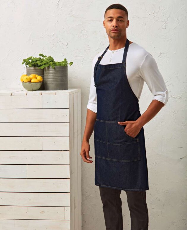 JEANS STITCH DENIM BIB APRON