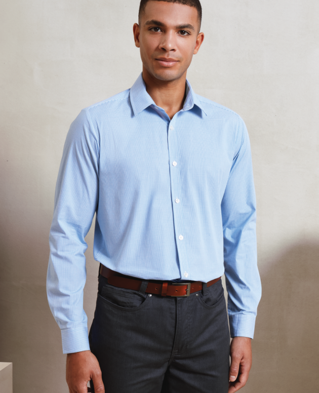 MEN'S LONG SLEEVE GINGHAM COTTON MICROCHECK SHIRT