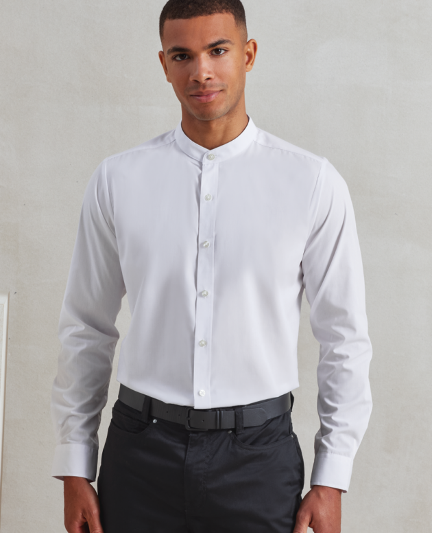BANDED COLLAR 'GRANDAD' LONG SLEEVE SHIRT