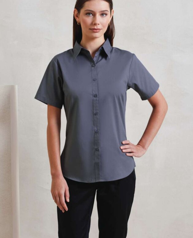WOMEN'S SHORT SLEEVE POPLIN BLOUSE