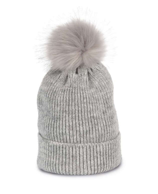 KNITTED BOBBLE BEANIE IN RECYCLED YARN