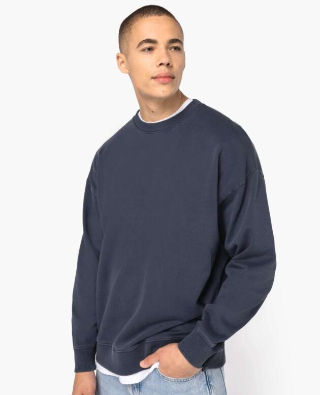 UNISEX WASHED EFFECT OVERSIZE ROUND NECK SWEATSHIRT