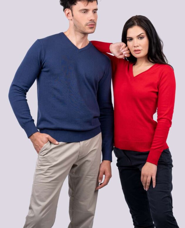 MEN’S V-NECK FINE GAUGE COTTON PULLOVER