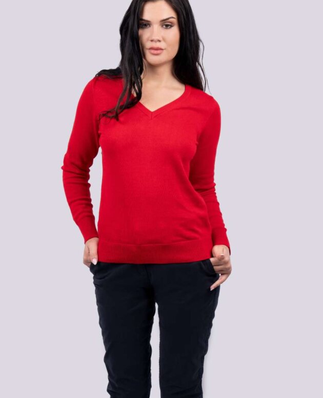 WOMEN’S V-NECK FINE GAUGE COTTON PULLOVER