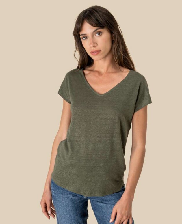 LADIES' V-NECK LINEN T-SHIRT